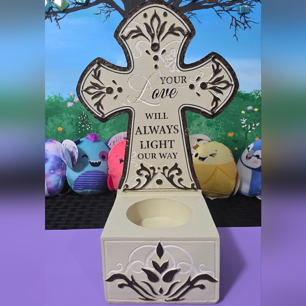 Decorative Cream and Brown Cross Candle Holder